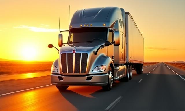 Modern freight truck on highway